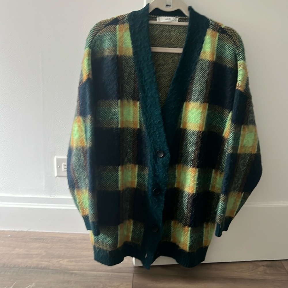 MANGO Green checkered oversized sweater
